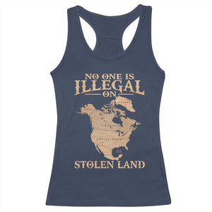 No One Is Illegal On Stolen Land Racerback Tank Top North America Vintage Map TS11 Navy Print Your Wear