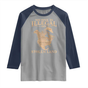 No One Is Illegal On Stolen Land Raglan Shirt North America Vintage Map TS11 Sport Gray Navy Print Your Wear