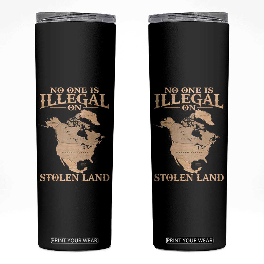 No One Is Illegal On Stolen Land Skinny Tumbler North America Vintage Map TS11 Black Print Your Wear
