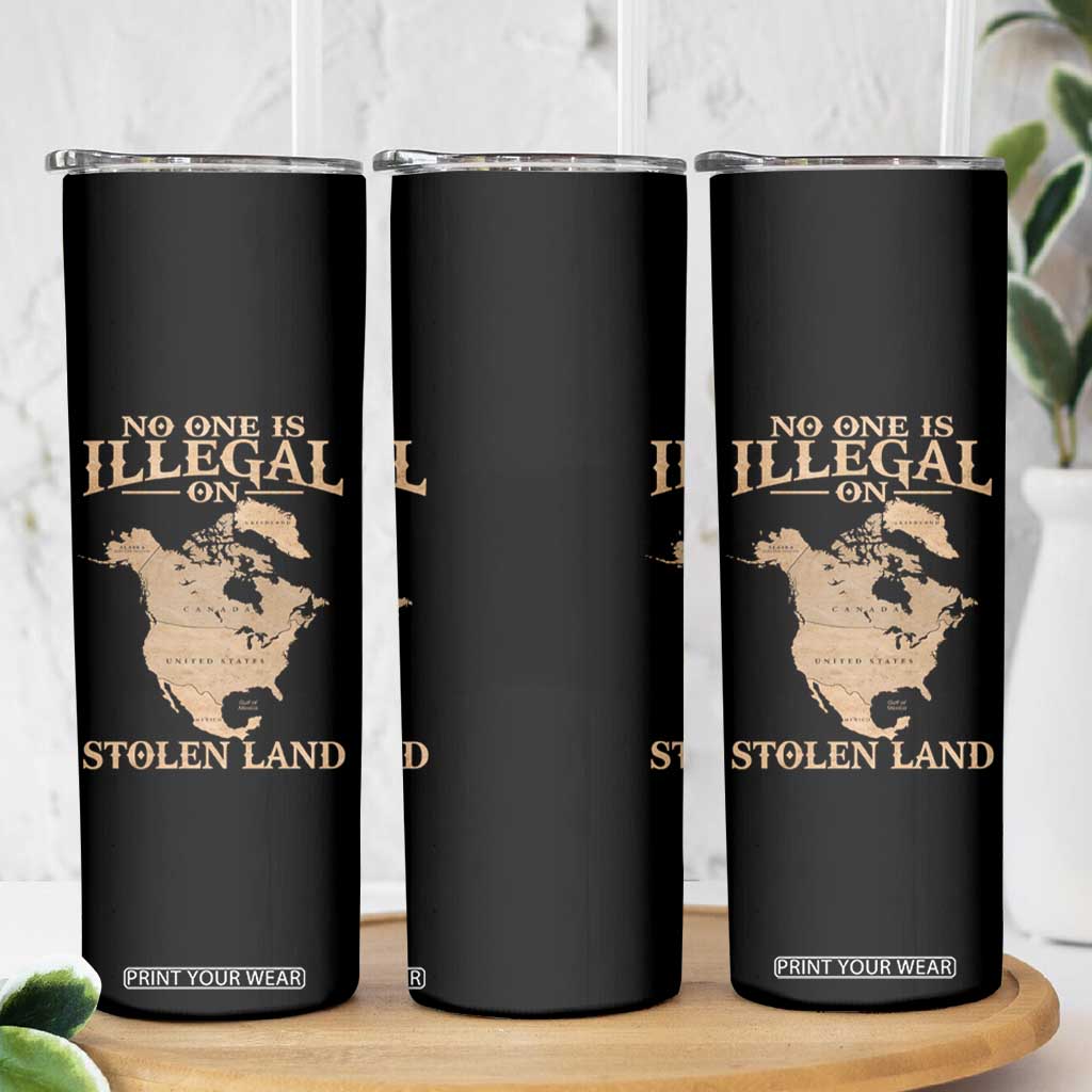 No One Is Illegal On Stolen Land Skinny Tumbler North America Vintage Map TS11 Print Your Wear