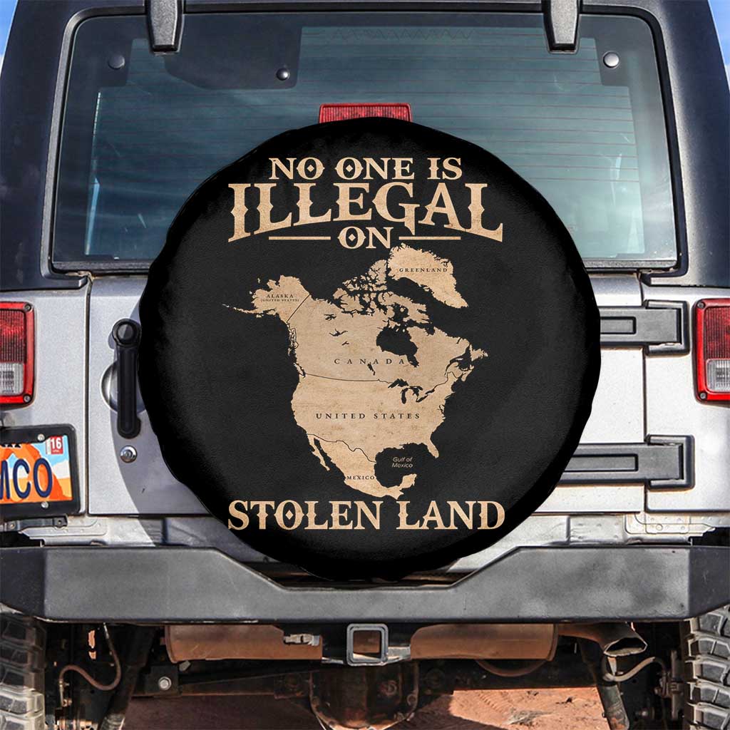 No One Is Illegal On Stolen Land Spare Tire Cover North America Vintage Map TS11 No hole Black Print Your Wear