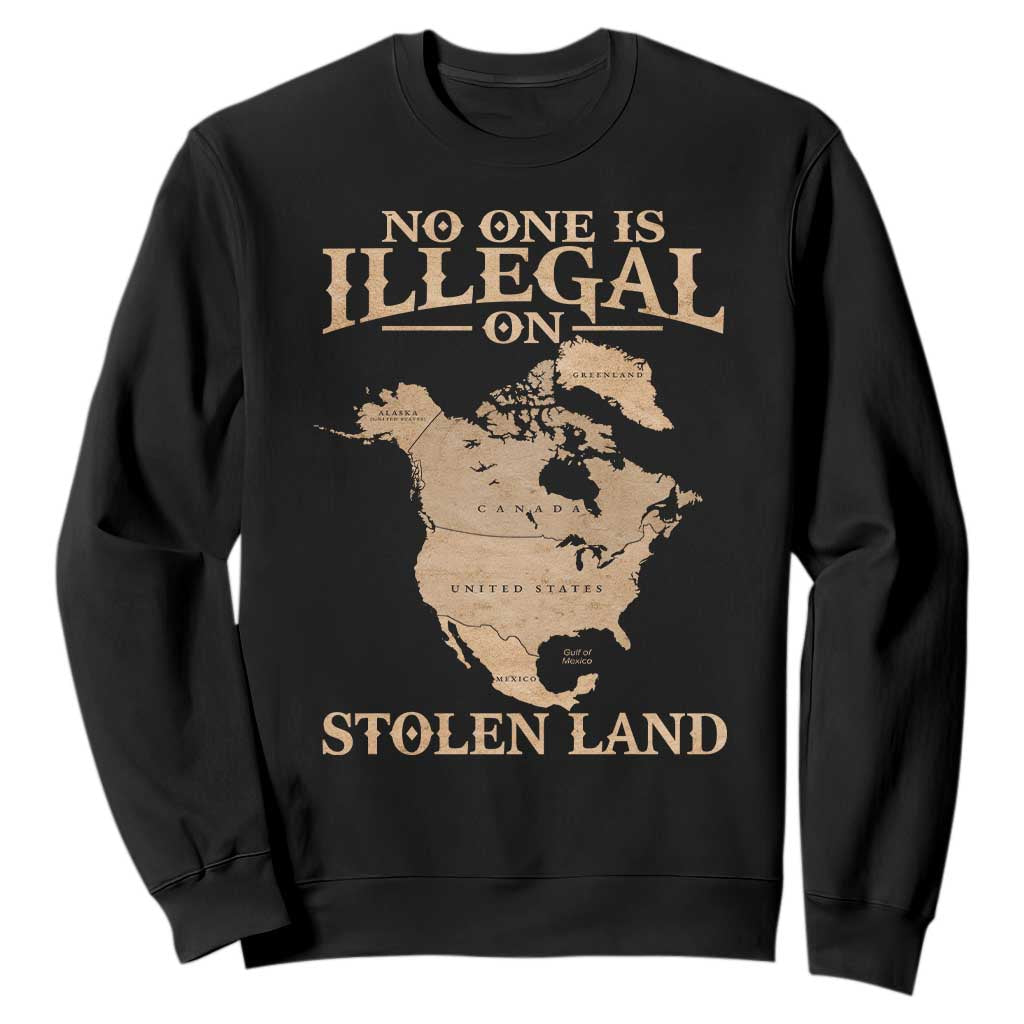 No One Is Illegal On Stolen Land Sweatshirt North America Vintage Map TS11 Black Print Your Wear