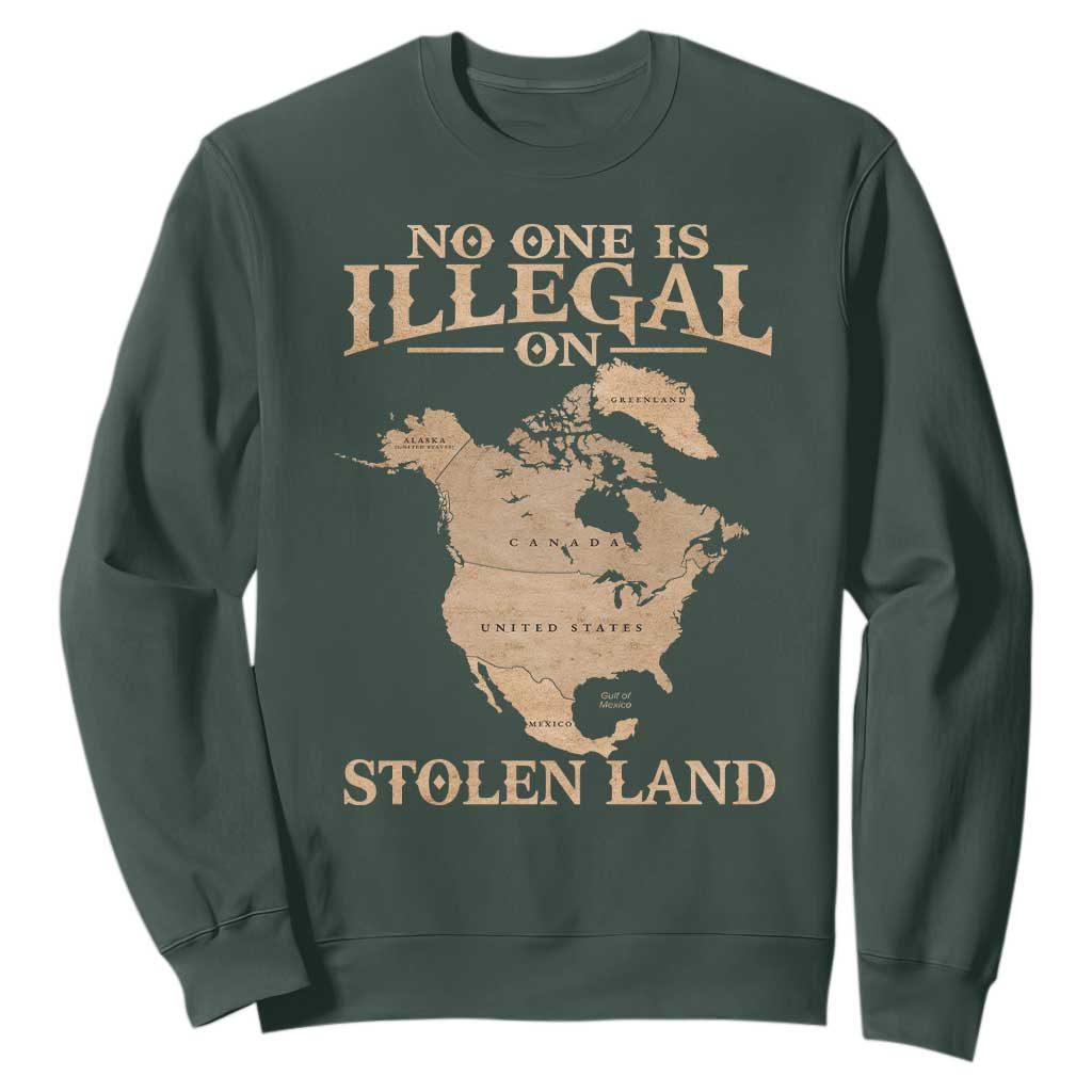 No One Is Illegal On Stolen Land Sweatshirt North America Vintage Map TS11 Dark Forest Green Print Your Wear