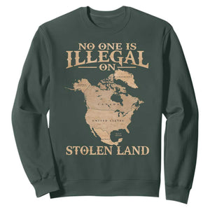 No One Is Illegal On Stolen Land Sweatshirt North America Vintage Map TS11 Dark Forest Green Print Your Wear