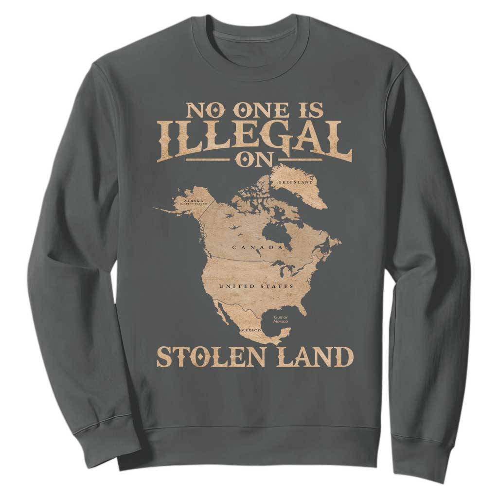 No One Is Illegal On Stolen Land Sweatshirt North America Vintage Map TS11 Dark Heather Print Your Wear