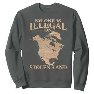 No One Is Illegal On Stolen Land Sweatshirt North America Vintage Map TS11 Dark Heather Print Your Wear
