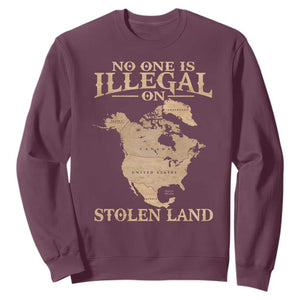 No One Is Illegal On Stolen Land Sweatshirt North America Vintage Map TS11 Maroon Print Your Wear