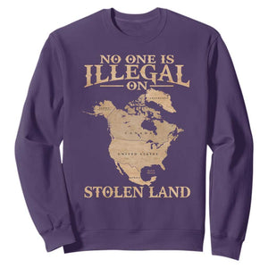 No One Is Illegal On Stolen Land Sweatshirt North America Vintage Map TS11 Purple Print Your Wear