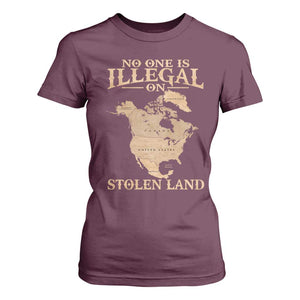 No One Is Illegal On Stolen Land T Shirt For Women North America Vintage Map TS11 Maroon Print Your Wear
