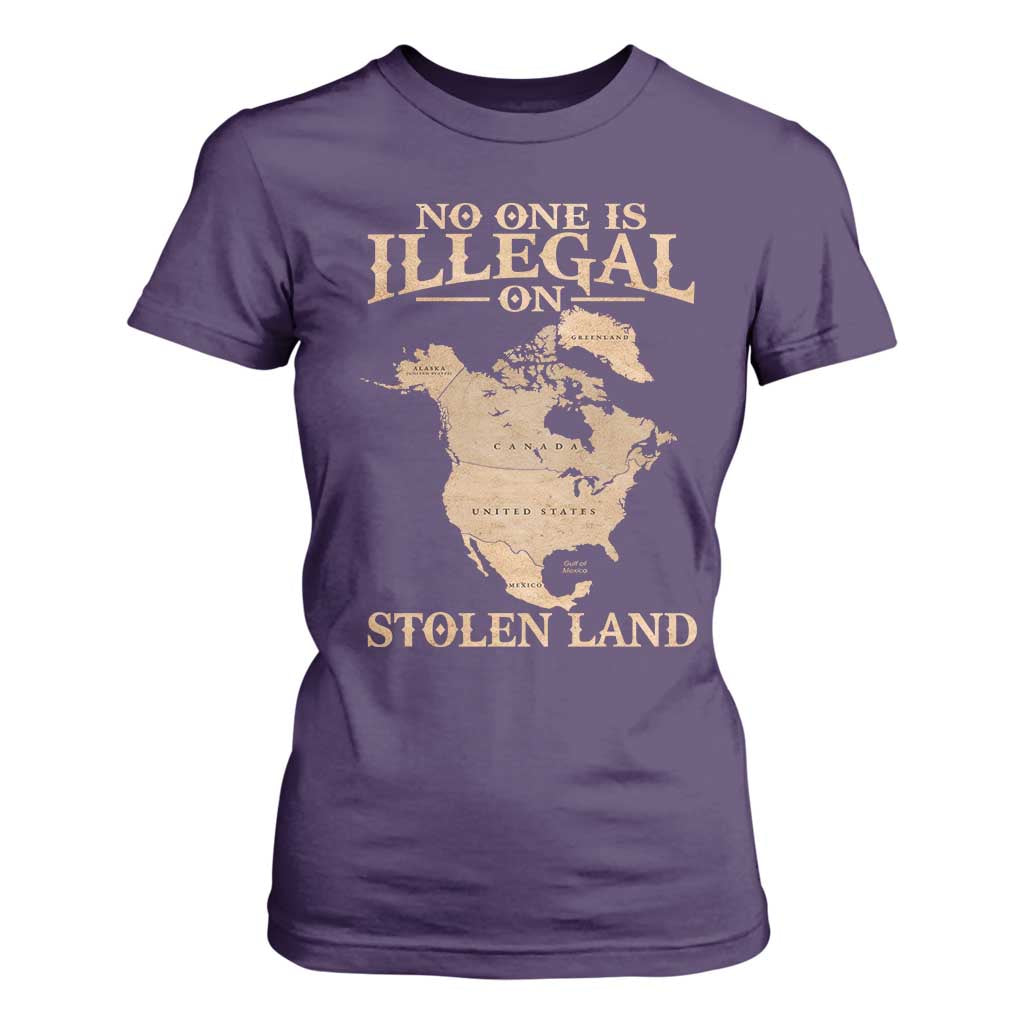 No One Is Illegal On Stolen Land T Shirt For Women North America Vintage Map TS11 Purple Print Your Wear