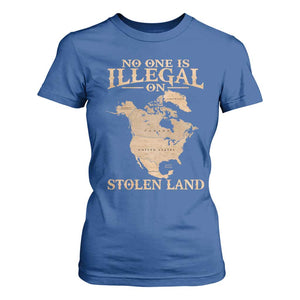 No One Is Illegal On Stolen Land T Shirt For Women North America Vintage Map TS11 Royal Blue Print Your Wear