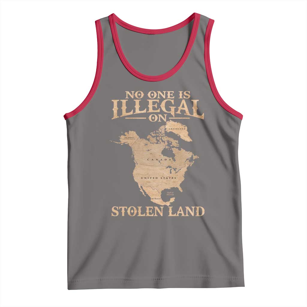 No One Is Illegal On Stolen Land Tank Top North America Vintage Map TS11 Deep Heather Red Print Your Wear