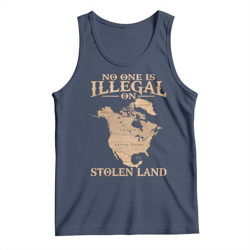 No One Is Illegal On Stolen Land Tank Top North America Vintage Map TS11 Navy Print Your Wear