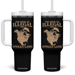 No One Is Illegal On Stolen Land Tumbler With Handle North America Vintage Map TS11 One Size: 40 oz Black Print Your Wear