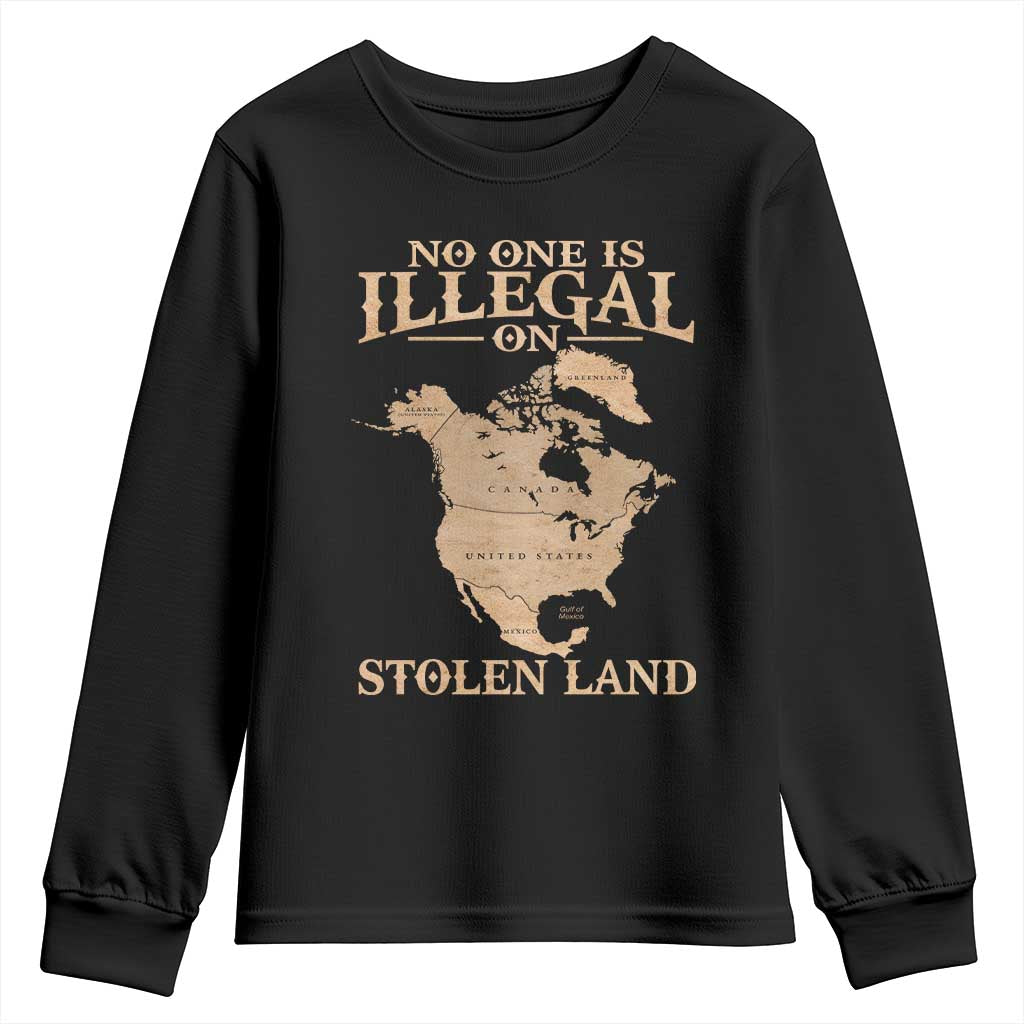 No One Is Illegal On Stolen Land Youth Sweatshirt North America Vintage Map TS11 Black Print Your Wear