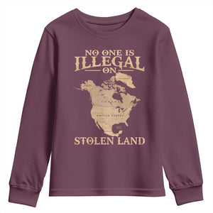 No One Is Illegal On Stolen Land Youth Sweatshirt North America Vintage Map TS11 Maroon Print Your Wear
