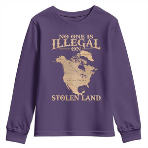 No One Is Illegal On Stolen Land Youth Sweatshirt North America Vintage Map TS11 Purple Print Your Wear