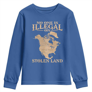 No One Is Illegal On Stolen Land Youth Sweatshirt North America Vintage Map TS11 Royal Blue Print Your Wear