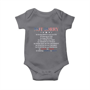 Funny Trump Supporter Baby Onesie Not Sorry For Voting For Trump Believing America Is Great TS11 Charcoal Print Your Wear