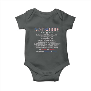 Funny Trump Supporter Baby Onesie Not Sorry For Voting For Trump Believing America Is Great TS11 Dark Heather Print Your Wear
