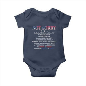 Funny Trump Supporter Baby Onesie Not Sorry For Voting For Trump Believing America Is Great TS11 Navy Print Your Wear