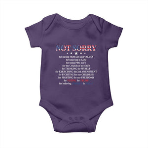 Funny Trump Supporter Baby Onesie Not Sorry For Voting For Trump Believing America Is Great TS11 Purple Print Your Wear