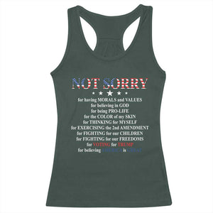 Funny Trump Supporter Racerback Tank Top Not Sorry For Voting For Trump Believing America Is Great TS11 Dark Forest Green Print Your Wear