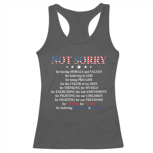 Funny Trump Supporter Racerback Tank Top Not Sorry For Voting For Trump Believing America Is Great TS11 Dark Heather Print Your Wear