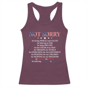 Funny Trump Supporter Racerback Tank Top Not Sorry For Voting For Trump Believing America Is Great TS11 Maroon Print Your Wear