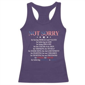 Funny Trump Supporter Racerback Tank Top Not Sorry For Voting For Trump Believing America Is Great TS11 Purple Print Your Wear