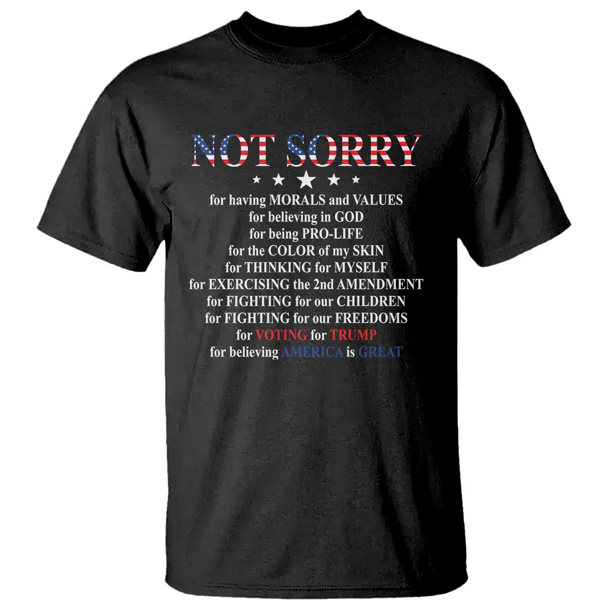 Funny Trump Supporter T Shirt Not Sorry For Voting For Trump Believing America Is Great TS11 Black Print Your Wear