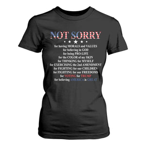 Funny Trump Supporter T Shirt For Women Not Sorry For Voting For Trump Believing America Is Great TS11 Black Print Your Wear