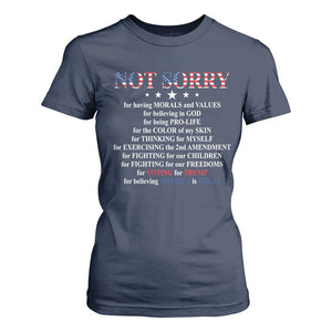Funny Trump Supporter T Shirt For Women Not Sorry For Voting For Trump Believing America Is Great TS11 Navy Print Your Wear