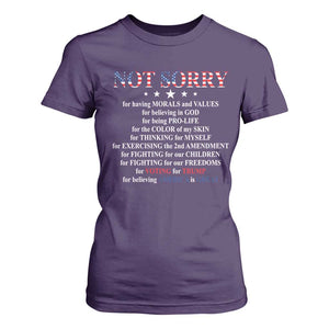 Funny Trump Supporter T Shirt For Women Not Sorry For Voting For Trump Believing America Is Great TS11 Purple Print Your Wear