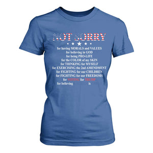 Funny Trump Supporter T Shirt For Women Not Sorry For Voting For Trump Believing America Is Great TS11 Royal Blue Print Your Wear