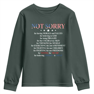 Funny Trump Supporter Youth Sweatshirt Not Sorry For Voting For Trump Believing America Is Great TS11 Dark Forest Green Print Your Wear