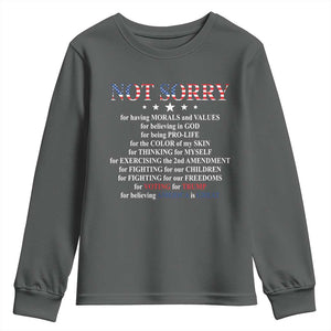 Funny Trump Supporter Youth Sweatshirt Not Sorry For Voting For Trump Believing America Is Great TS11 Dark Heather Print Your Wear