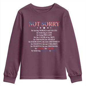 Funny Trump Supporter Youth Sweatshirt Not Sorry For Voting For Trump Believing America Is Great TS11 Maroon Print Your Wear