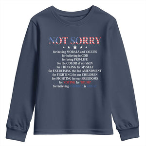 Funny Trump Supporter Youth Sweatshirt Not Sorry For Voting For Trump Believing America Is Great TS11 Navy Print Your Wear
