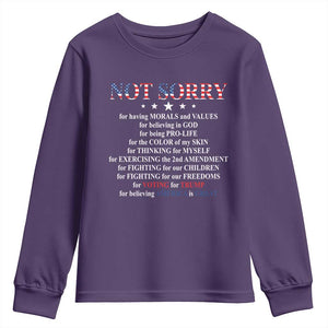 Funny Trump Supporter Youth Sweatshirt Not Sorry For Voting For Trump Believing America Is Great TS11 Purple Print Your Wear