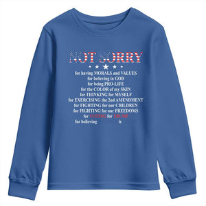 Funny Trump Supporter Youth Sweatshirt Not Sorry For Voting For Trump Believing America Is Great TS11 Royal Blue Print Your Wear