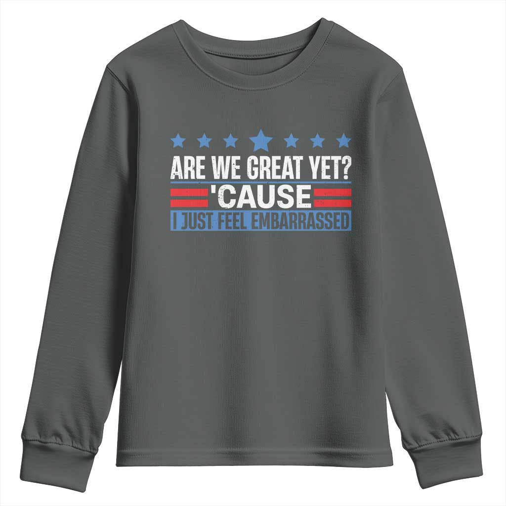 Funny Are We Great Yet Cause I Just Feel Embarrassed Youth Sweatshirt Vintage Star TS11 Dark Heather Print Your Wear