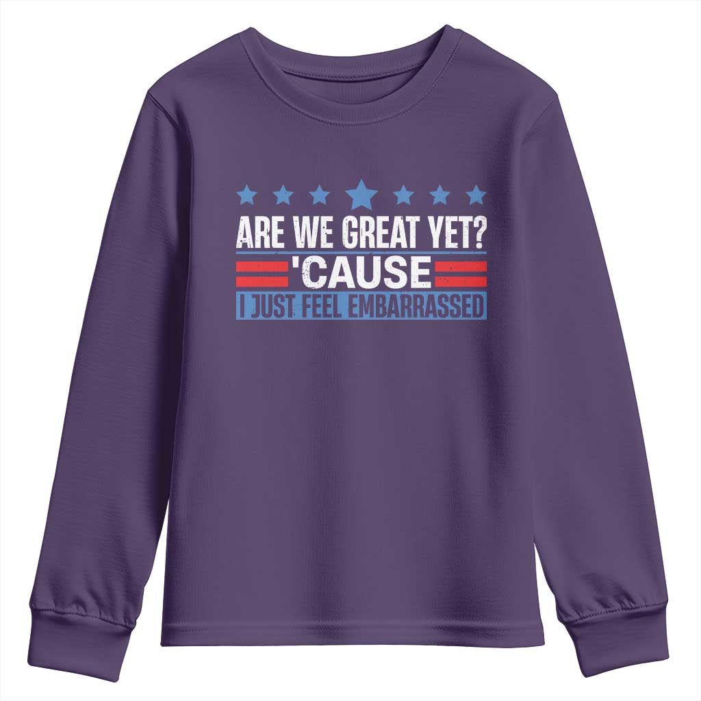 Funny Are We Great Yet Cause I Just Feel Embarrassed Youth Sweatshirt Vintage Star TS11 Purple Print Your Wear