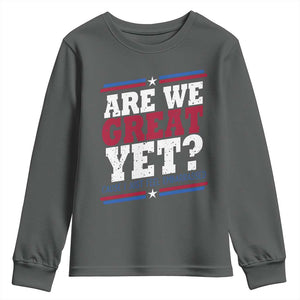 Are We Great Yet Cause I Just Feel Embarrassed Youth Sweatshirt Vintage Stripes TS11 Dark Heather Print Your Wear