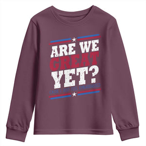 Are We Great Yet Cause I Just Feel Embarrassed Youth Sweatshirt Vintage Stripes TS11 Maroon Print Your Wear