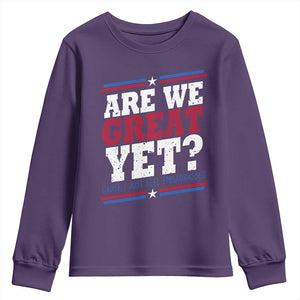Are We Great Yet Cause I Just Feel Embarrassed Youth Sweatshirt Vintage Stripes TS11 Purple Print Your Wear
