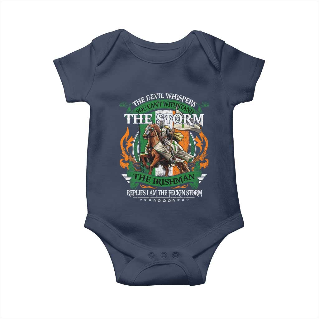 Irish Pride Baby Onesie The Devil Whispers You Can't Withstand The Storm The Irishman Replies TS11 Navy Print Your Wear