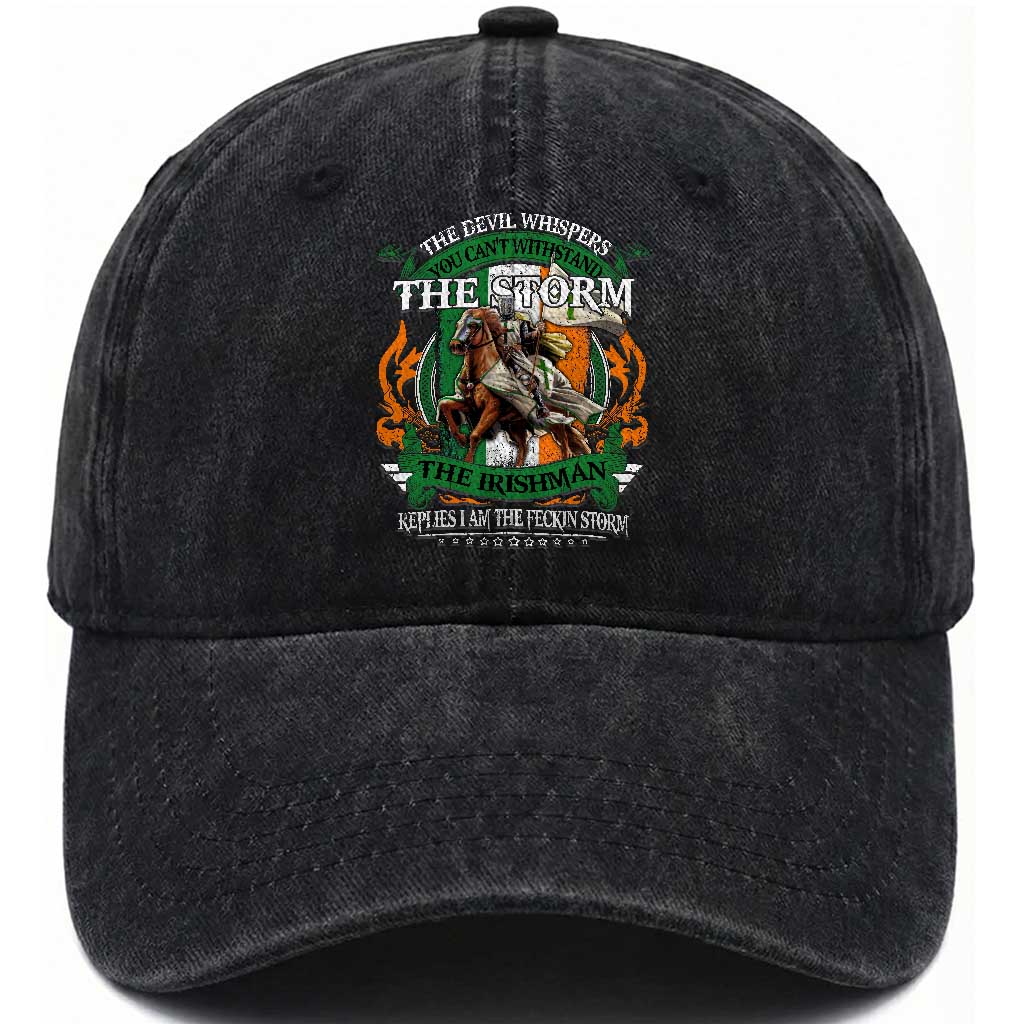 Irish Pride Washed Cotton Baseball Cap The Devil Whispers You Can't Withstand The Storm The Irishman Replies TS11 Print Your Wear