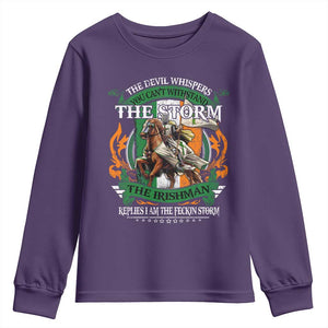 Irish Pride Youth Sweatshirt The Devil Whispers You Can't Withstand The Storm The Irishman Replies TS11 Purple Print Your Wear