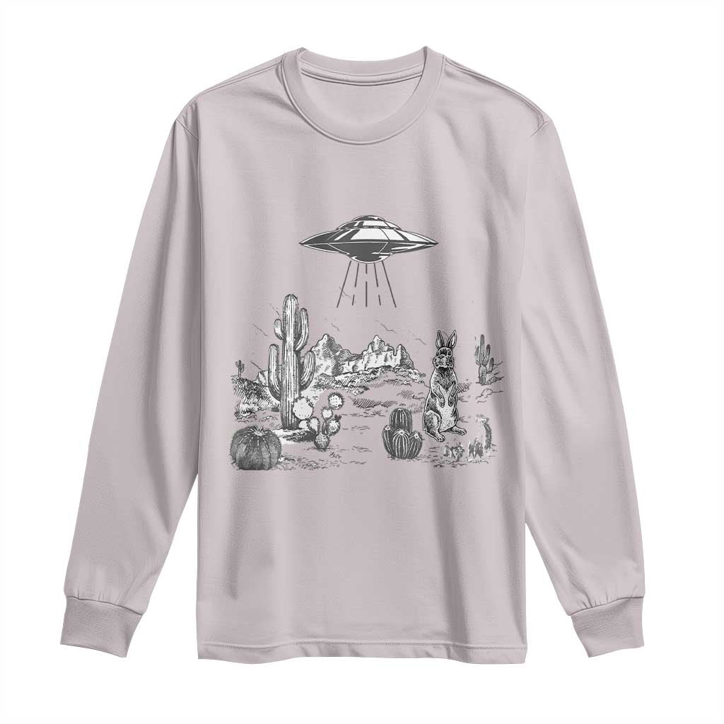 Funny Western Easter Day UFO Bunny Alien Long Sleeve Shirt TS11 Ice Gray Print Your Wear